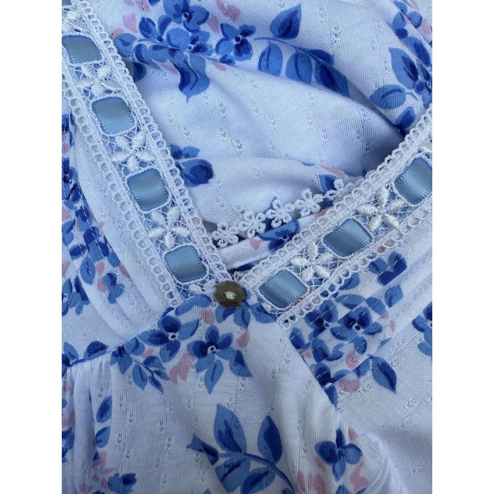 Eileen West Large Blue Floral KNIT Sleeveless Nightgown MAXI Modal NWOT - Picture 9 of 10